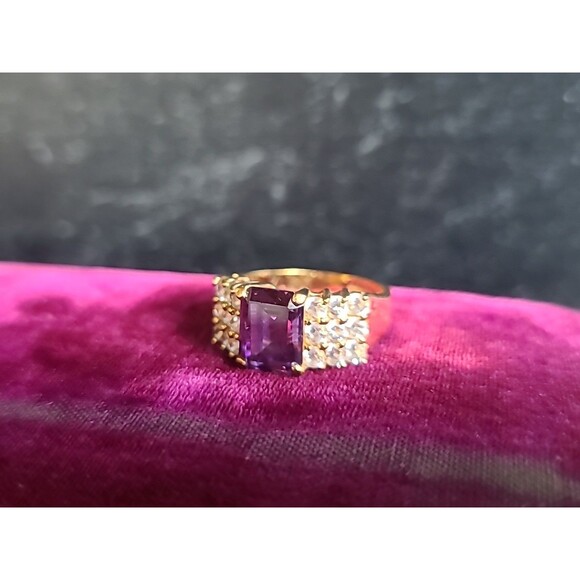 ESPO 14KTGE Prong Set Rhinestone Cocktail Ring Vintage Size US 9 - Picture 1 of 10